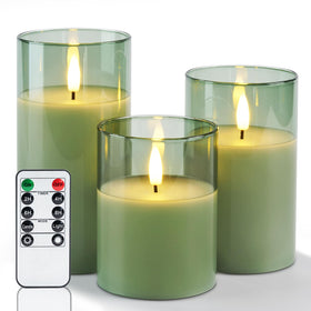 Amagic green glass flameless candle with remote for easy control