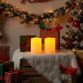Amagic LED candle flickers amber glow for warm ambiance.