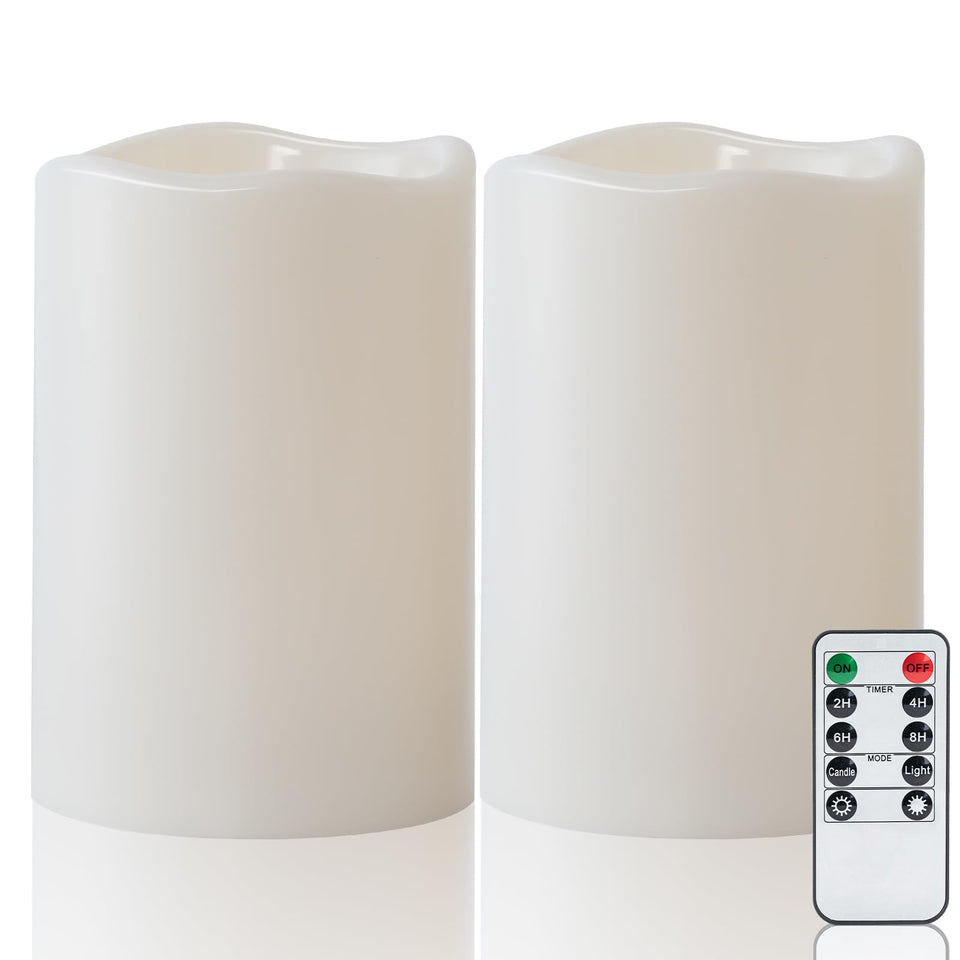 Amagic outdoor flameless candle 6x4 ivory for weatherproof garden decor.
