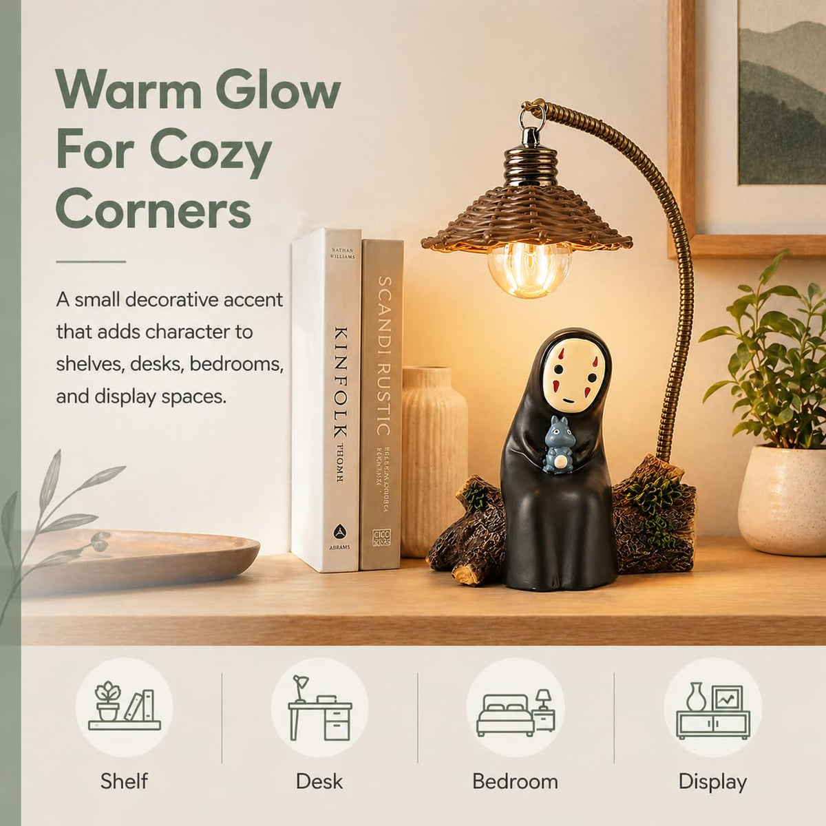 Amallino No Face Lamp battery-powered convenience for portable mood lighting.