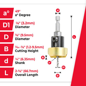 Amana Tool no-thrust ball bearing provides stable countersinking.