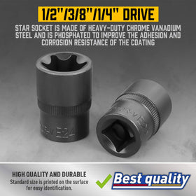 Amartisan E-Torx sockets 1/2 drive, robust for heavy-duty tasks.