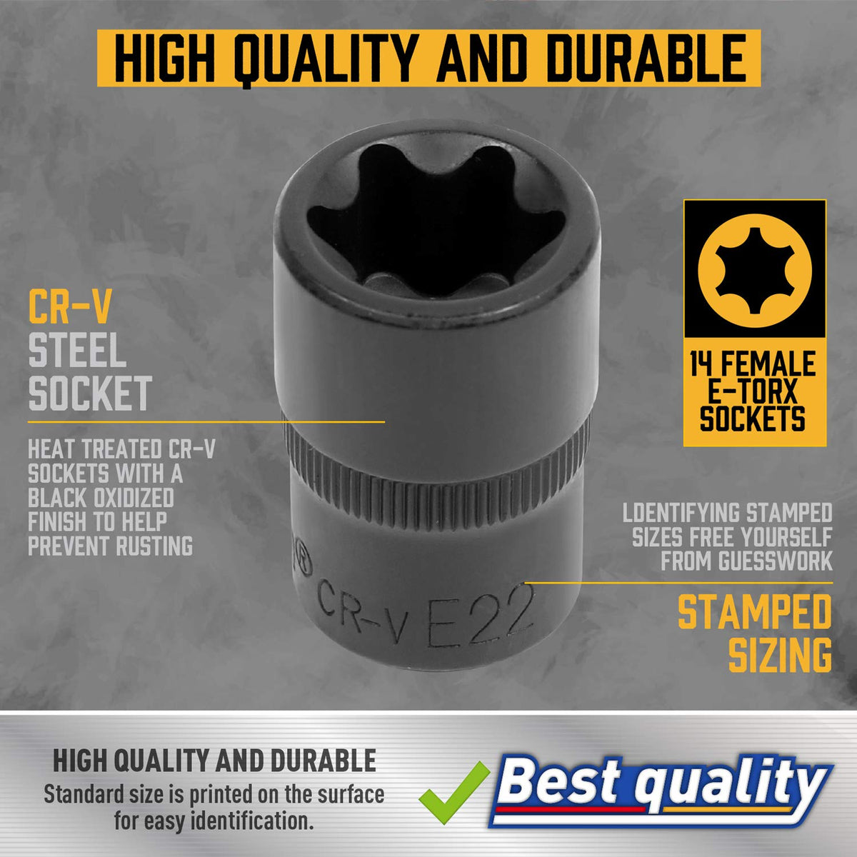 Amartisan E-Torx sockets 1/4 drive, precise fit for small fasteners.