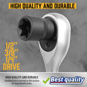 Amartisan E-Torx sockets 3/8 drive, versatile for mid-size bolts.