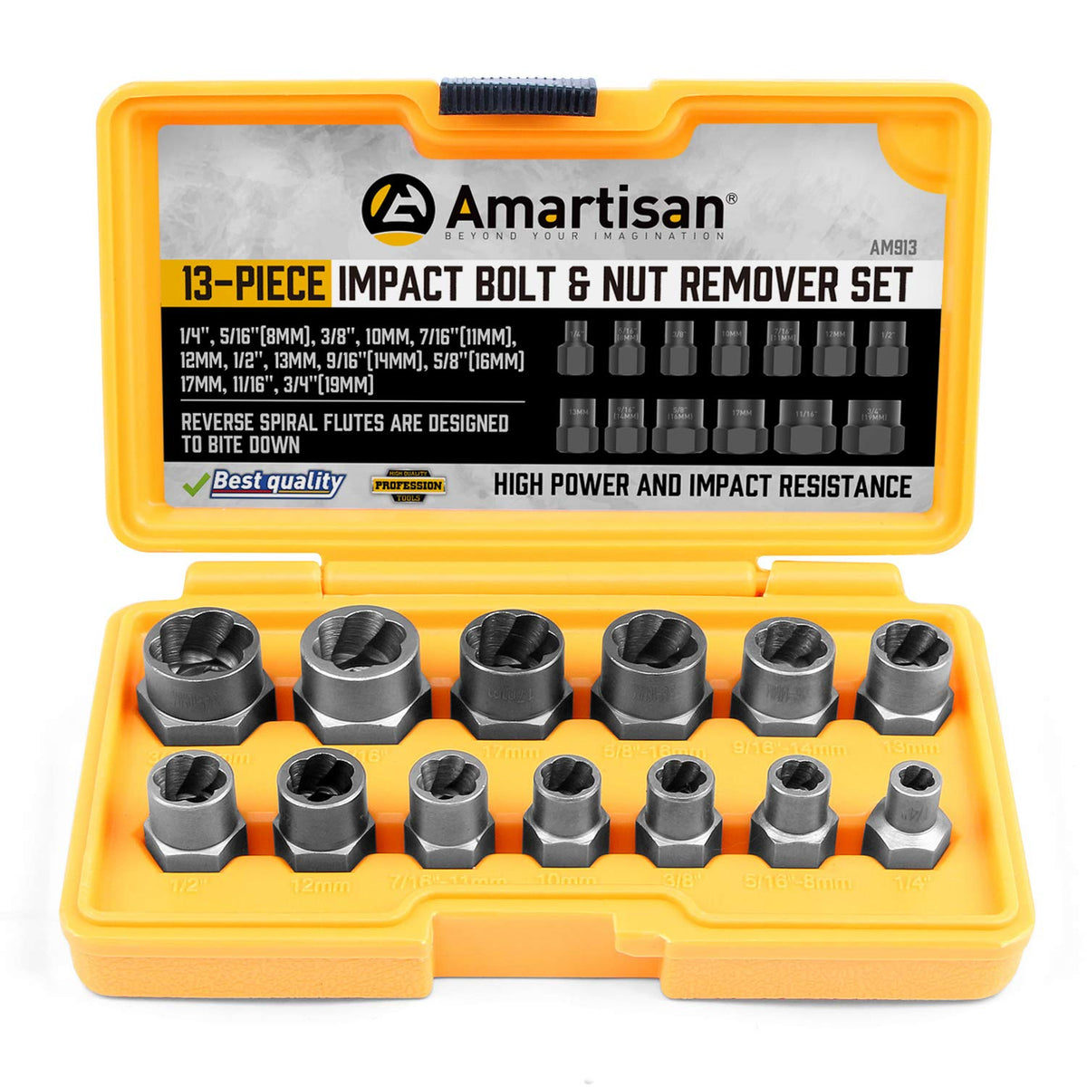 Amartisan bolt extractor close-up teeth for maximum grip on stuck bolts.