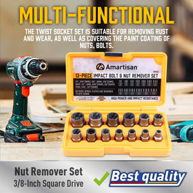 Amartisan bolt extractor with 3/8 drive in use with a ratchet.