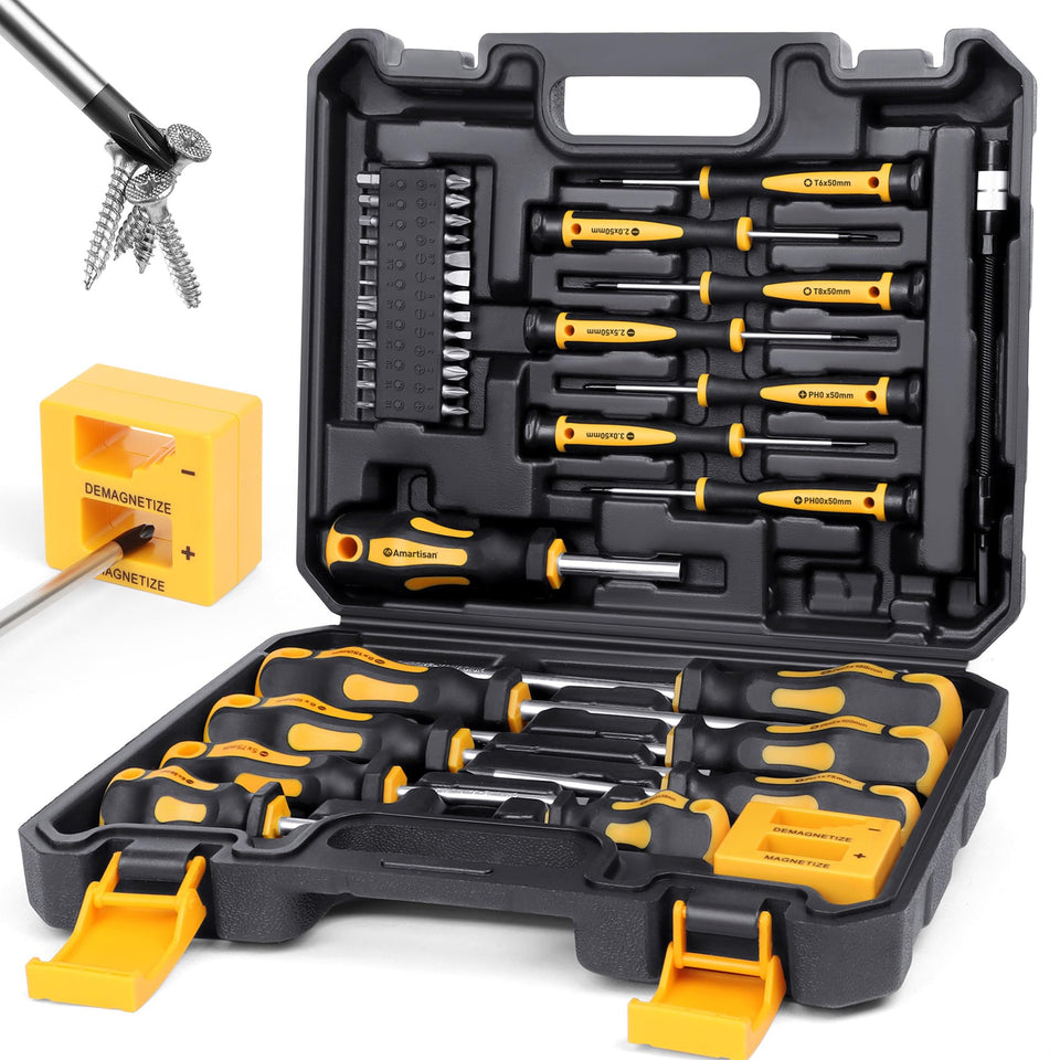 Amartisan magnetic screwdriver set case closed showing organized tools