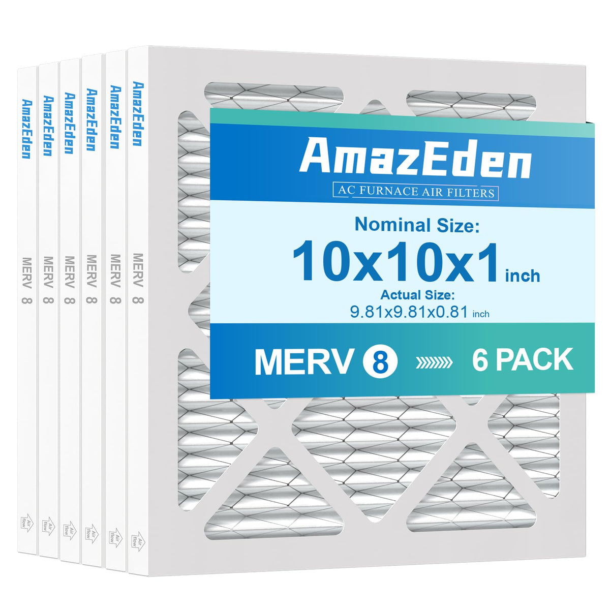 AmazEden 10x10x1 AC filter side view showing airflow path and filter frame for easy replacement.