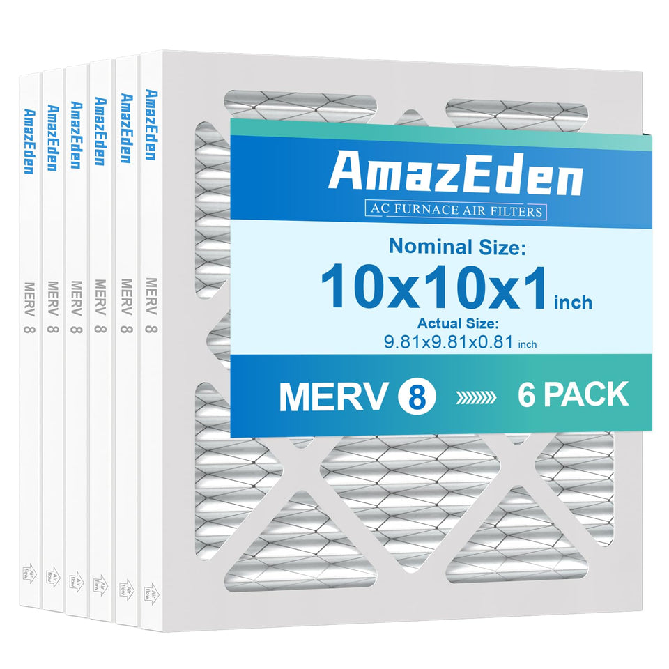 AmazEden 10x10x1 AC filter side view showing airflow path and filter frame for easy replacement.