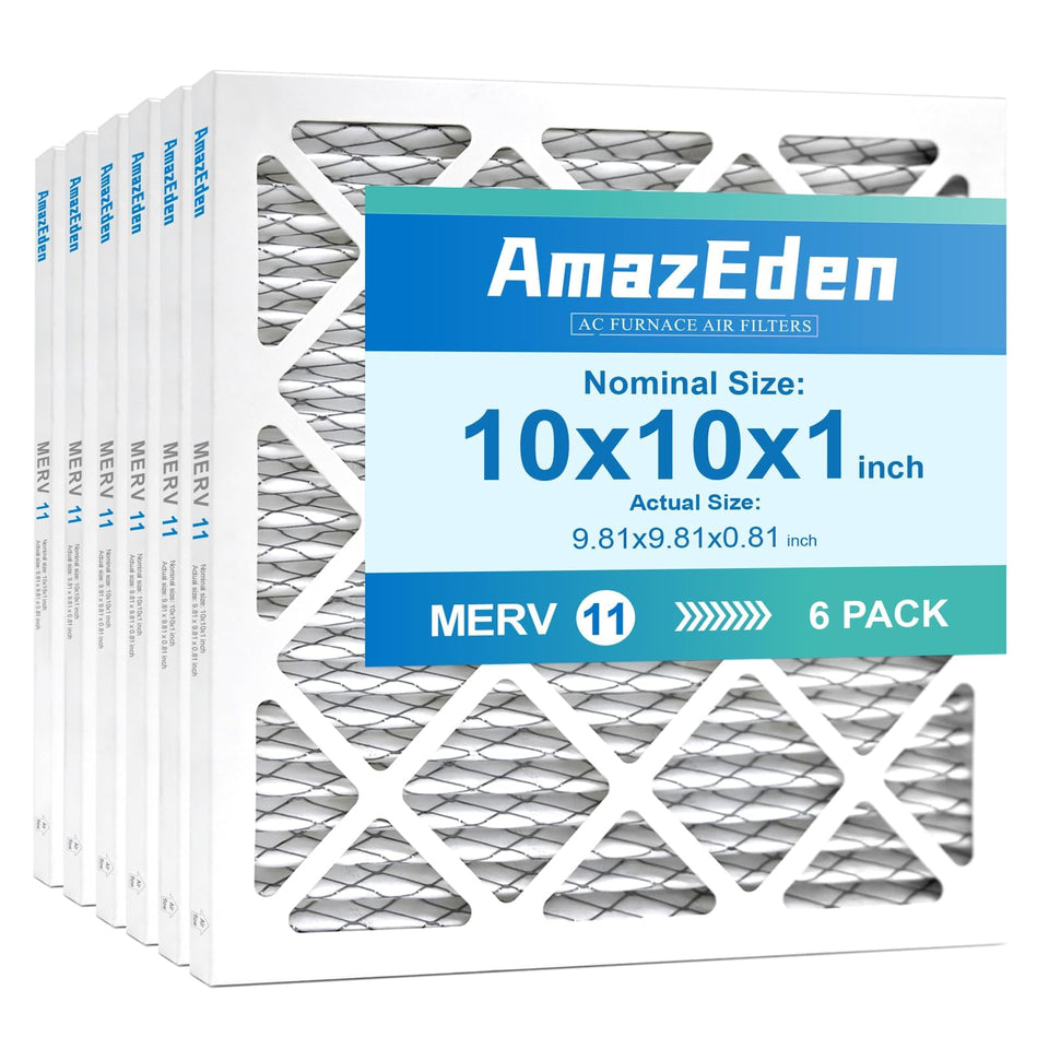 AmazEden 10x10x1 pleated filter showing easy installation and dust capture.