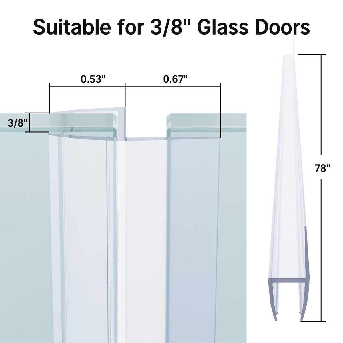 AmazerBath frameless shower door seal with flexible fins reduces leaks and keeps bathroom tidy