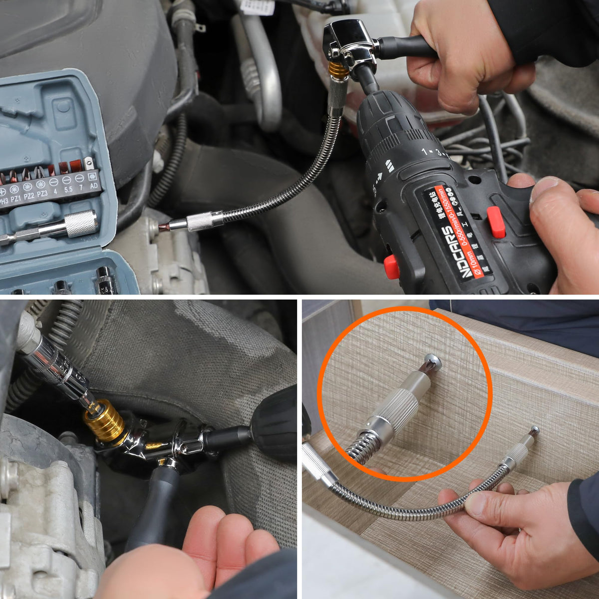 AmazingFree in-use assembly showing quick drilling in tight spaces.