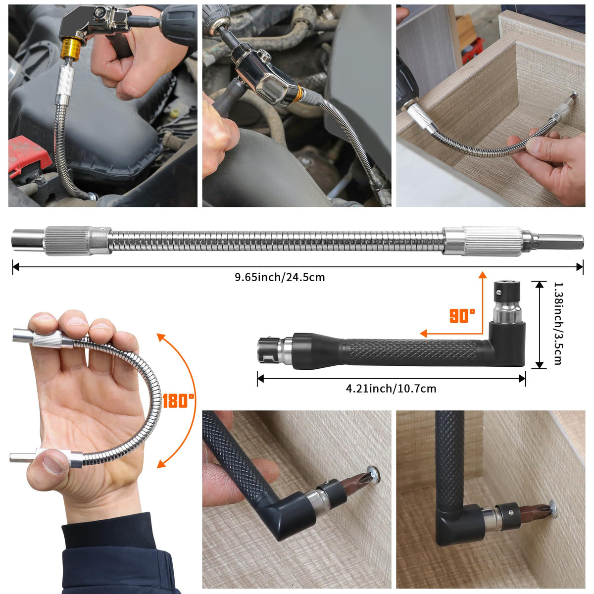 AmazingFree 105° right-angle adapter enables better leverage in cramped areas.