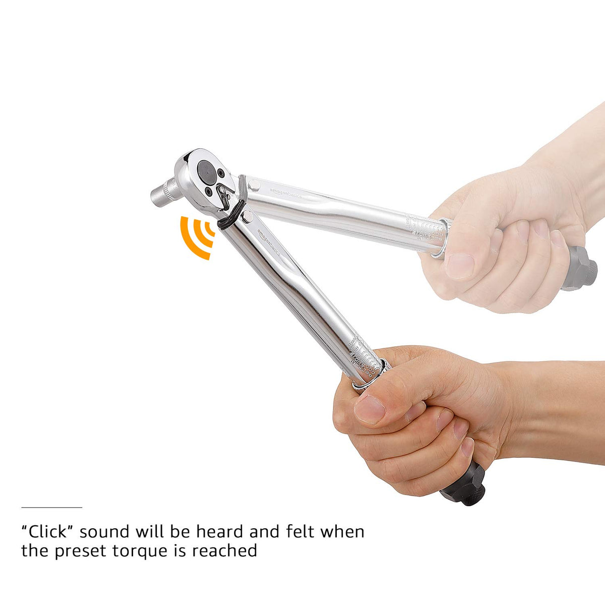 Amazon Basics torque wrench dual-range scale visible during use