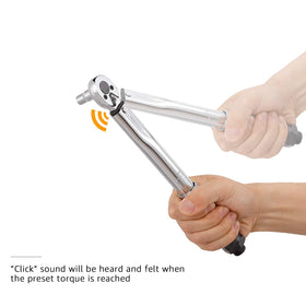 Amazon Basics torque wrench dual-range scale visible during use