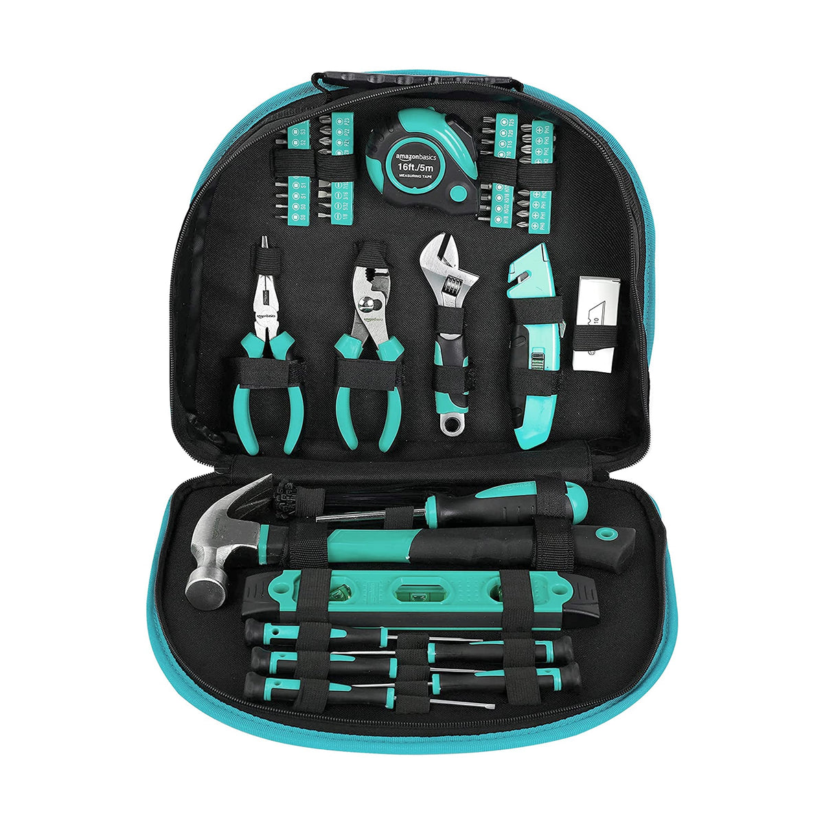 Amazon Basics tool set with utility knife and cable ties for handy fixes.