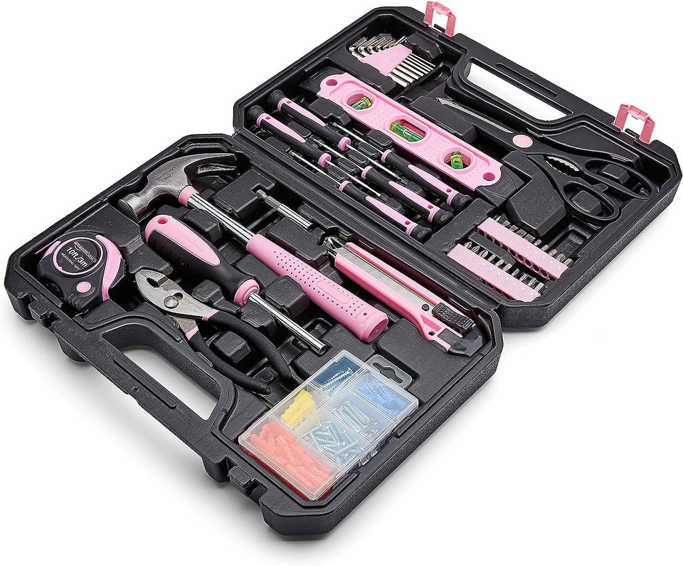 Amazon Basics 142-piece tool kit with storage case for organized home repairs.