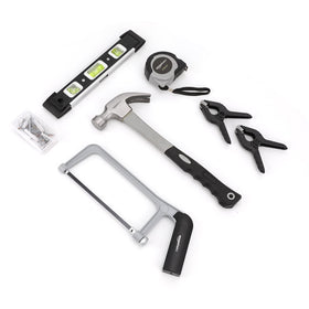 Amazon Basics measuring tools and level for precise alignment.