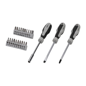 Amazon Basics screwdrivers and utility cutter for quick tasks.