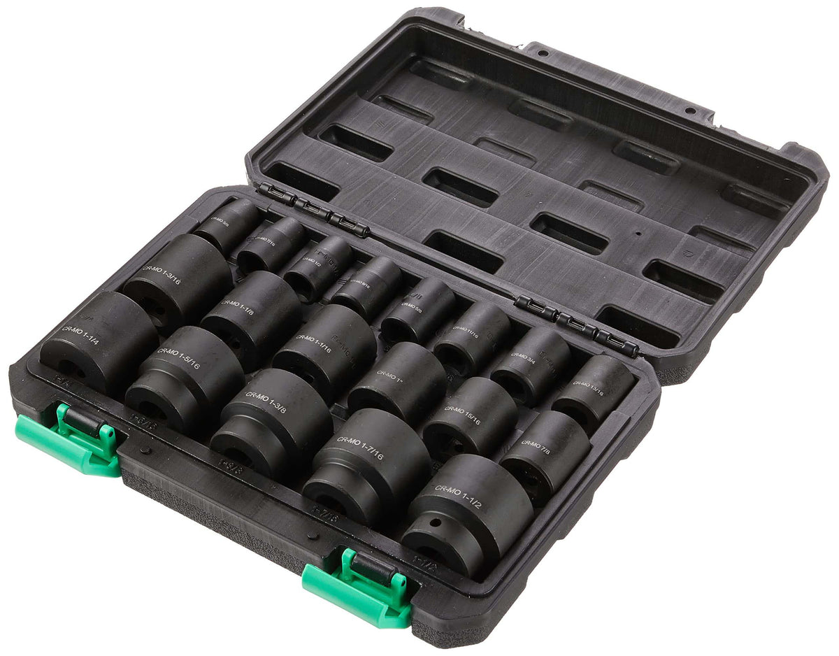 Amazon Basics 19-piece socket set with 1/2 inch drive for versatile automotive repairs