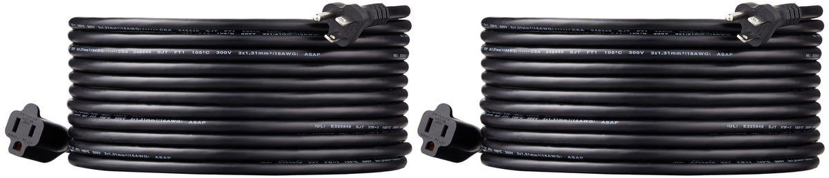 Amazon Basics 25-foot extension cord in a two-pack, ideal for extended reach.
