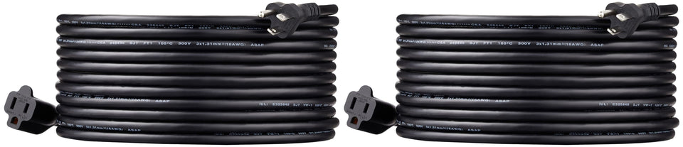Amazon Basics 25-foot extension cord in a two-pack, ideal for extended reach.
