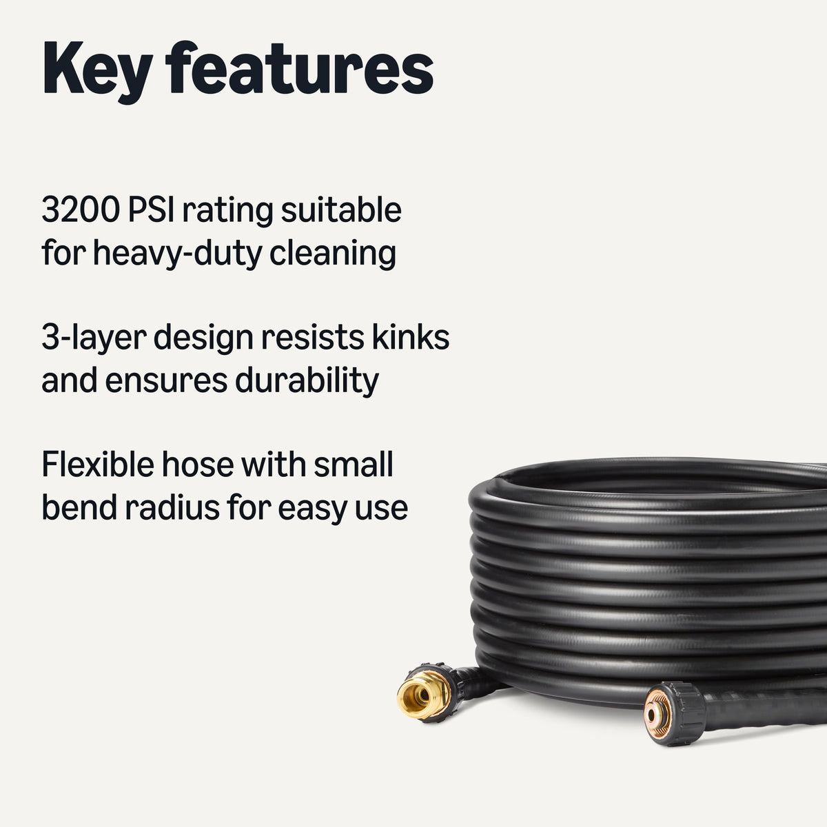 Amazon Basics 3200 PSI-rated hose demonstrates heavy-duty cleaning performance.
