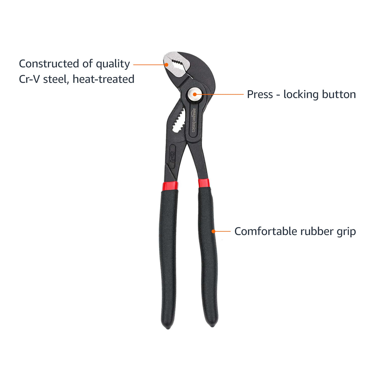 Amazon Basics 12-inch groove joint pliers handle chunky fasteners with leverage.