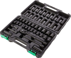 Amazon Basics 46-piece drive socket set with mixed metric and SAE sockets for home repairs