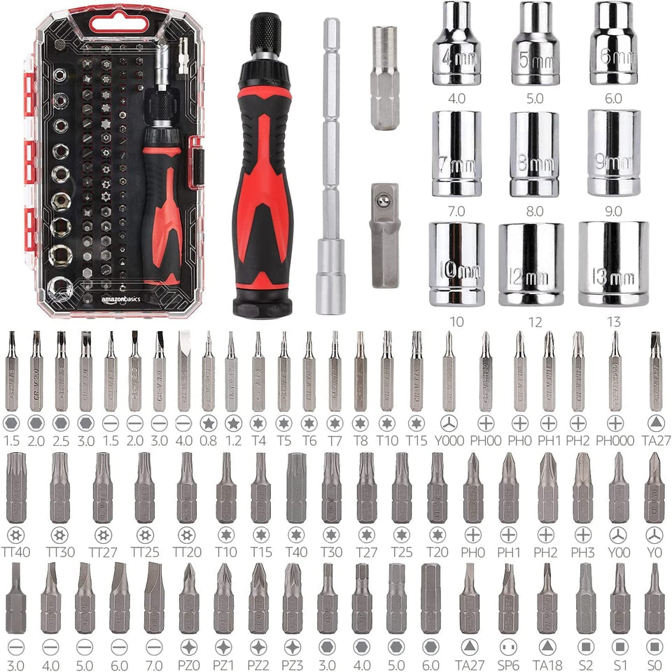 Amazon Basics 73-piece tool set front view for versatile home repairs