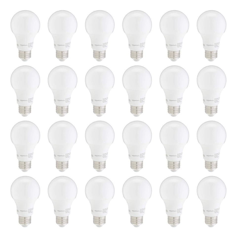 Amazon Basics A19 LED bulb with 60W equivalent brightness for bright rooms.