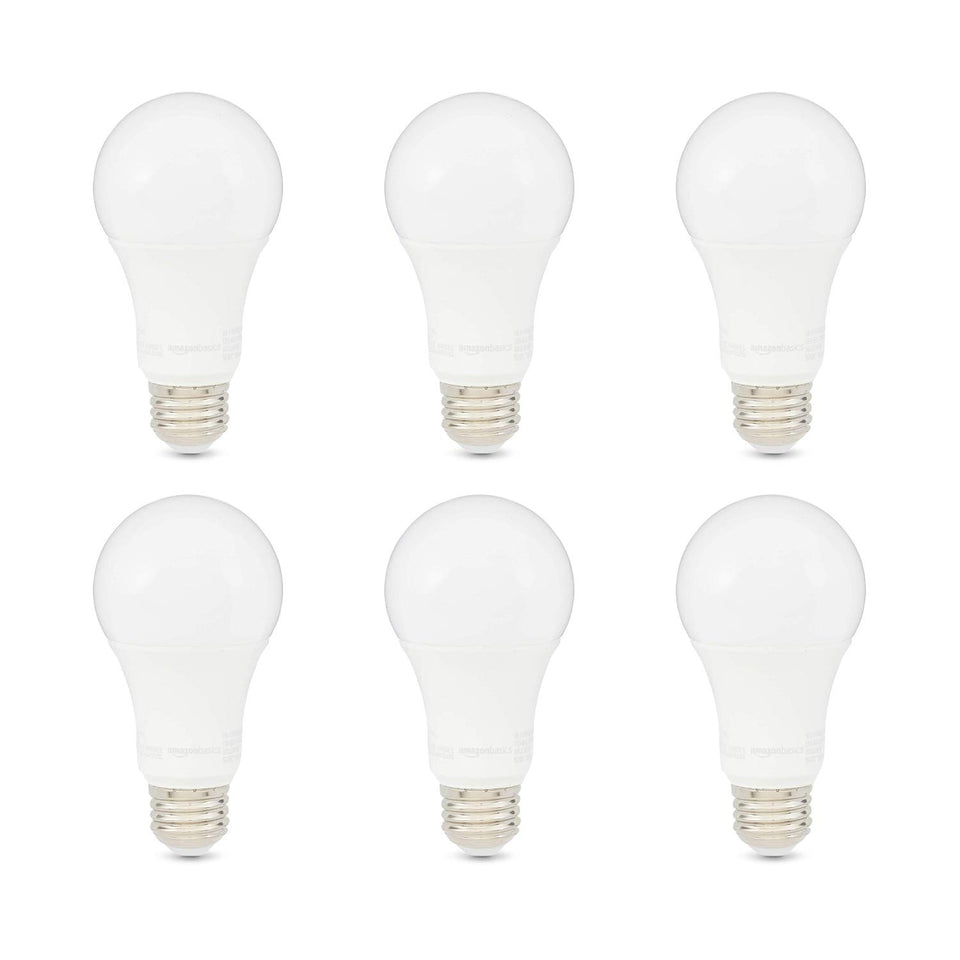 Amazon Basics A19 LED bulb daylight glow for bright, energy-efficient living spaces.