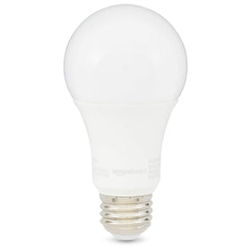 Amazon Basics A19 LED bulb with E26 base fits most fixtures for easy upgrades.