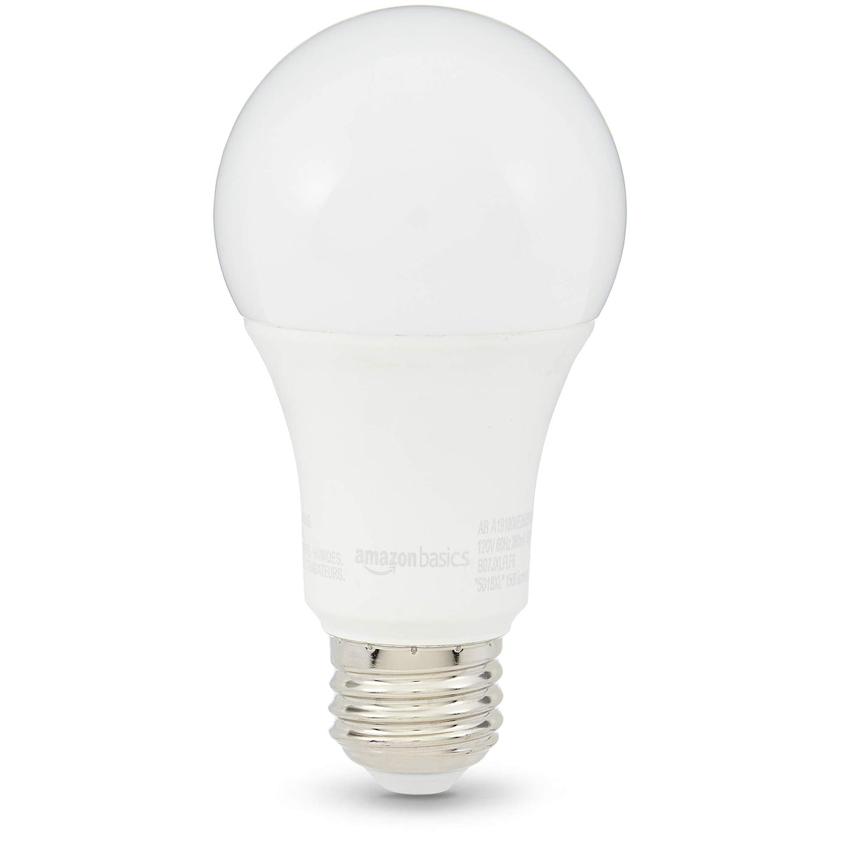 Amazon Basics A19 LED bulb in-use in a lamp for daylight ambiance