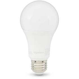 Amazon Basics A19 LED bulb in-use in a lamp for daylight ambiance