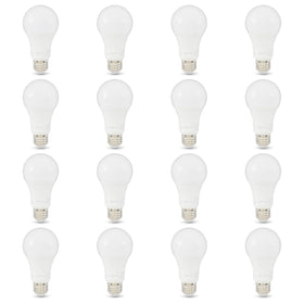 Amazon Basics A19 LED bulb pack front view demonstrates energy efficient brightness