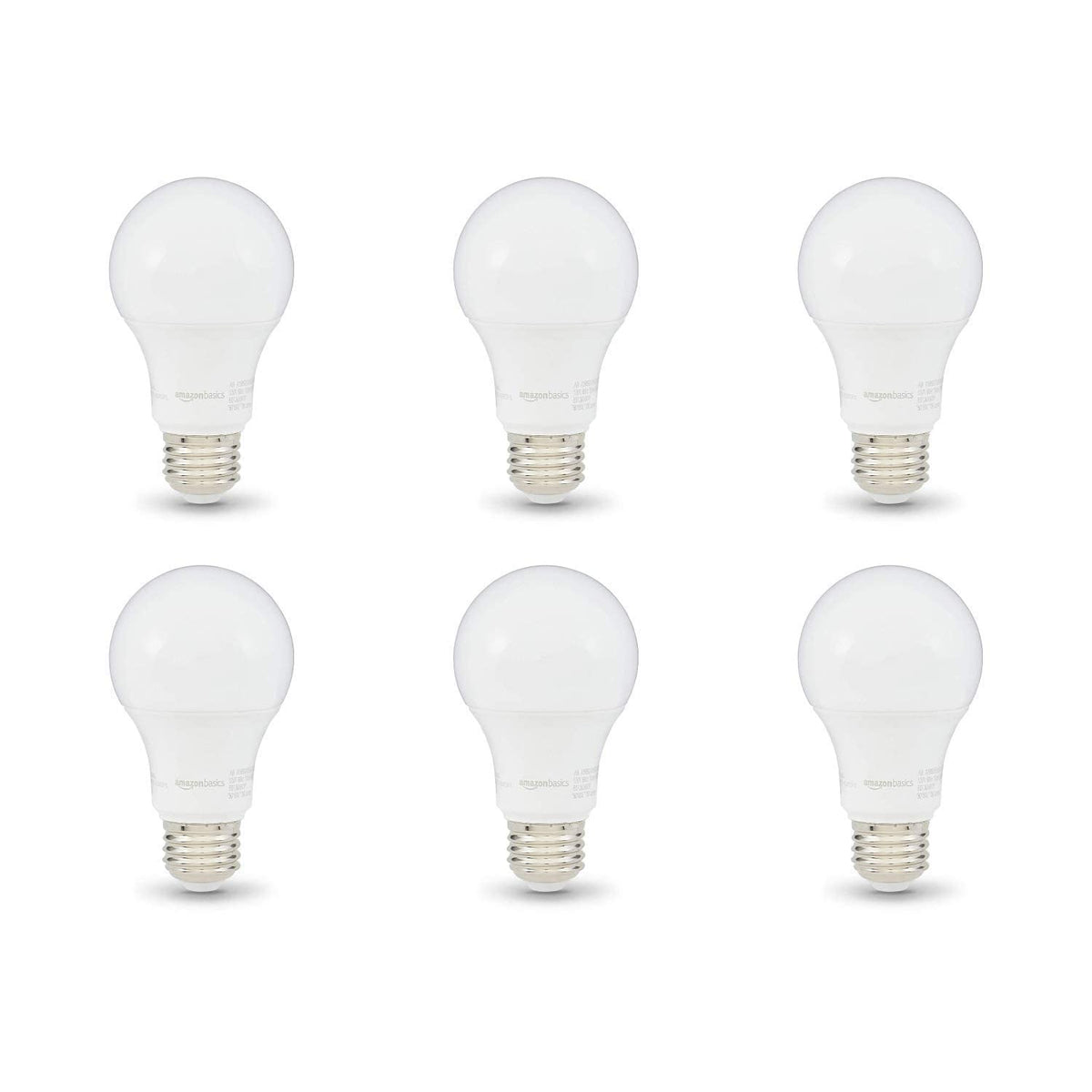 Amazon Basics A19 LED bulbs show 60W-equivalent brightness for bright, comfortable rooms.