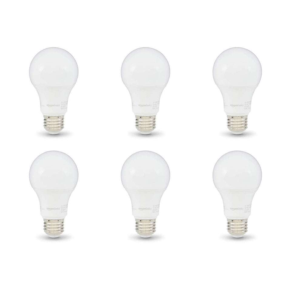 Amazon Basics A19 LED bulbs show 60W-equivalent brightness for bright, comfortable rooms.