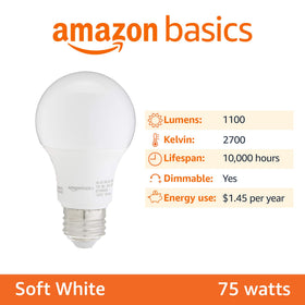 Amazon Basics A19 LED soft white 2700K creates a cozy ambiance.