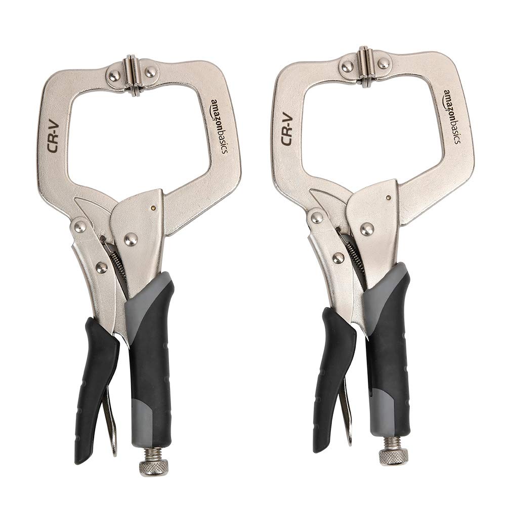 Amazon Basics adjustable metal face clamp with 3-inch jaw reach for secure workholding.