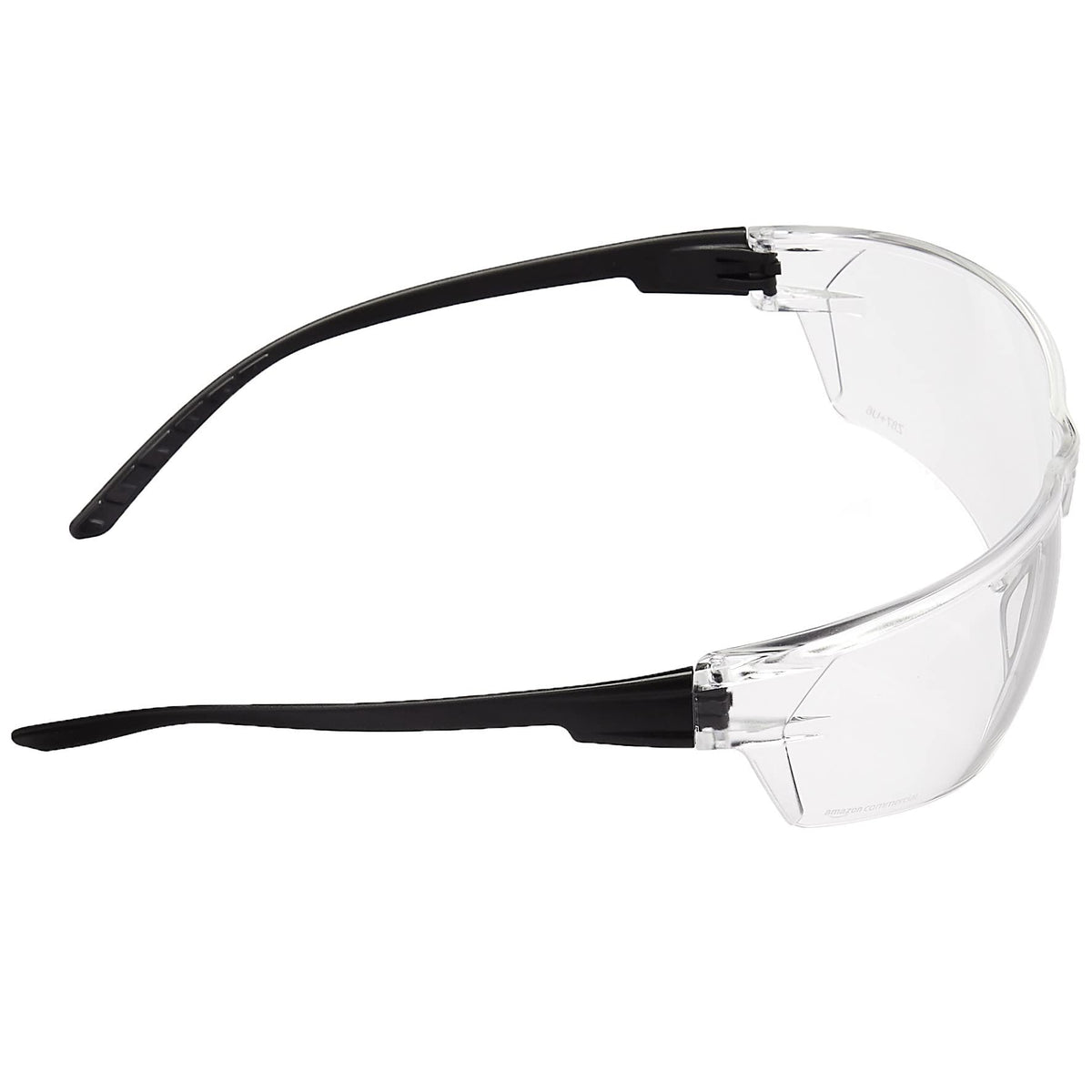 Amazon Basics anti-fog safety glasses temple area close-up for comfortable all-day wear