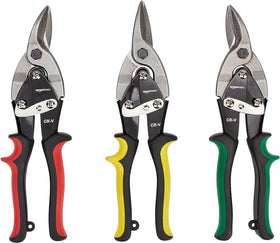 Amazon Basics aviation snip left-cut blade enables precise angled metal cuts.