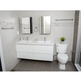 Amazon Basics toilet paper holder matches satin nickel with modern fixtures