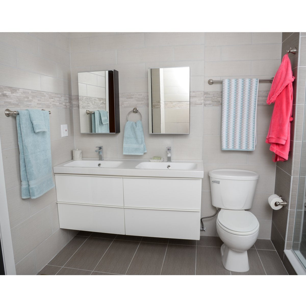 Amazon Basics towel ring keeps hand towels within reach near the sink