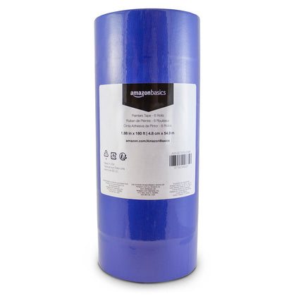 Amazon Basics blue painter's tape on wall creates crisp masking edge for clean lines