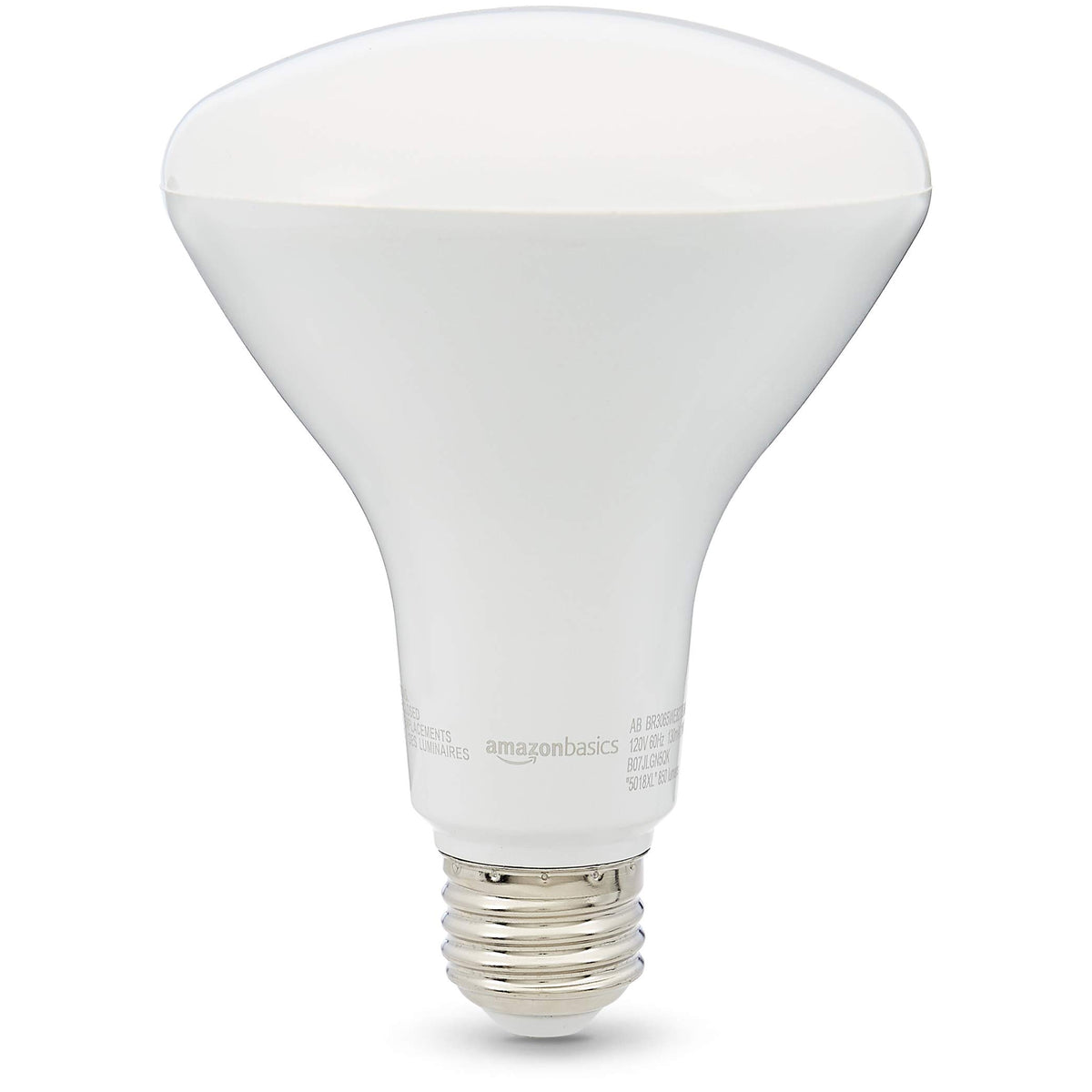 Amazon Basics BR30 LED bulb dimmable for adjustable mood lighting.