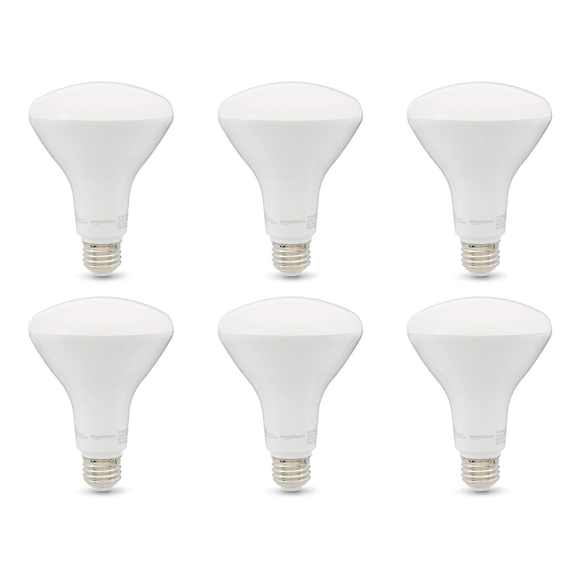 Amazon Basics BR30 LED bulb in a recessed fixture providing warm, dimmable lighting.