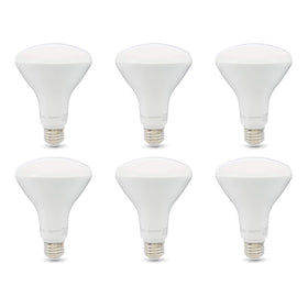 Amazon Basics BR30 LED bulb in a recessed fixture providing warm, dimmable lighting.