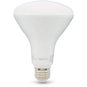 Amazon Basics BR30 LED bulb emits soft white 2700K glow for cozy rooms.