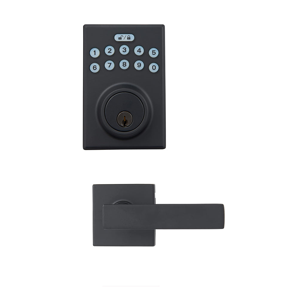 Amazon Basics keypad door lock with matte black finish for secure entry and modern style